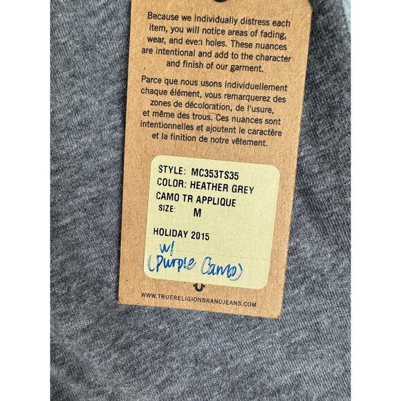 True Religion LOGO Mens M Heather Grey Camouflage TR Applique Tee Shirt NWT - Picture 3 of 11